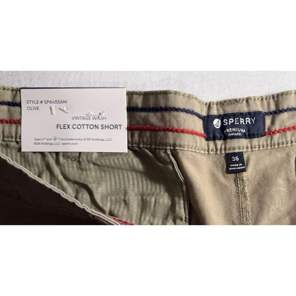 NEW NWT Sperry Khaki Cotton Flex Shorts Mens Size 36, 8